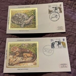 ๐ขSet of 2 First Day Issue Charles Darwin w/ Colorano โSilkโ Cachet 2/10/1982 UK